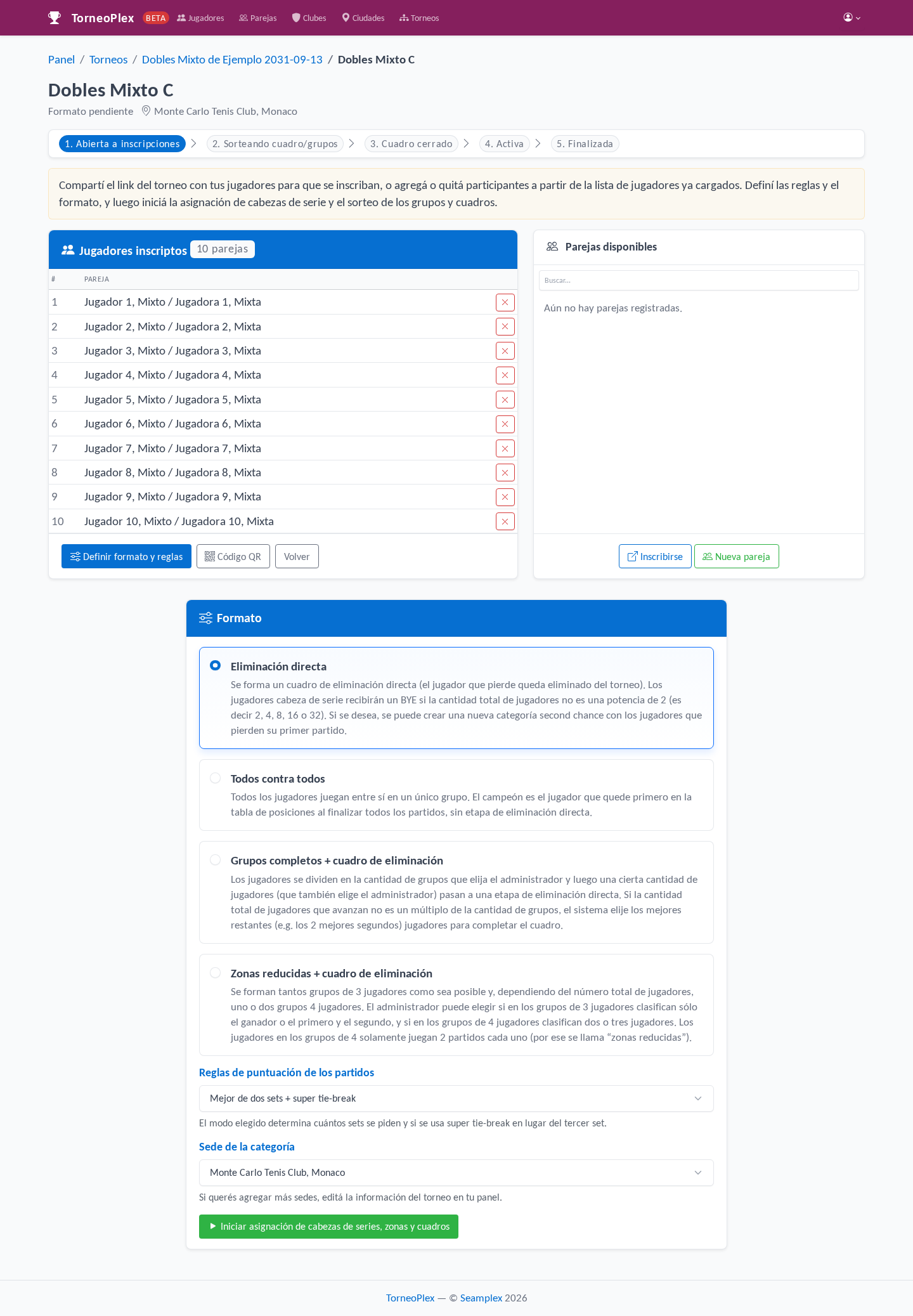 Categoría abierta con parejas inscriptas